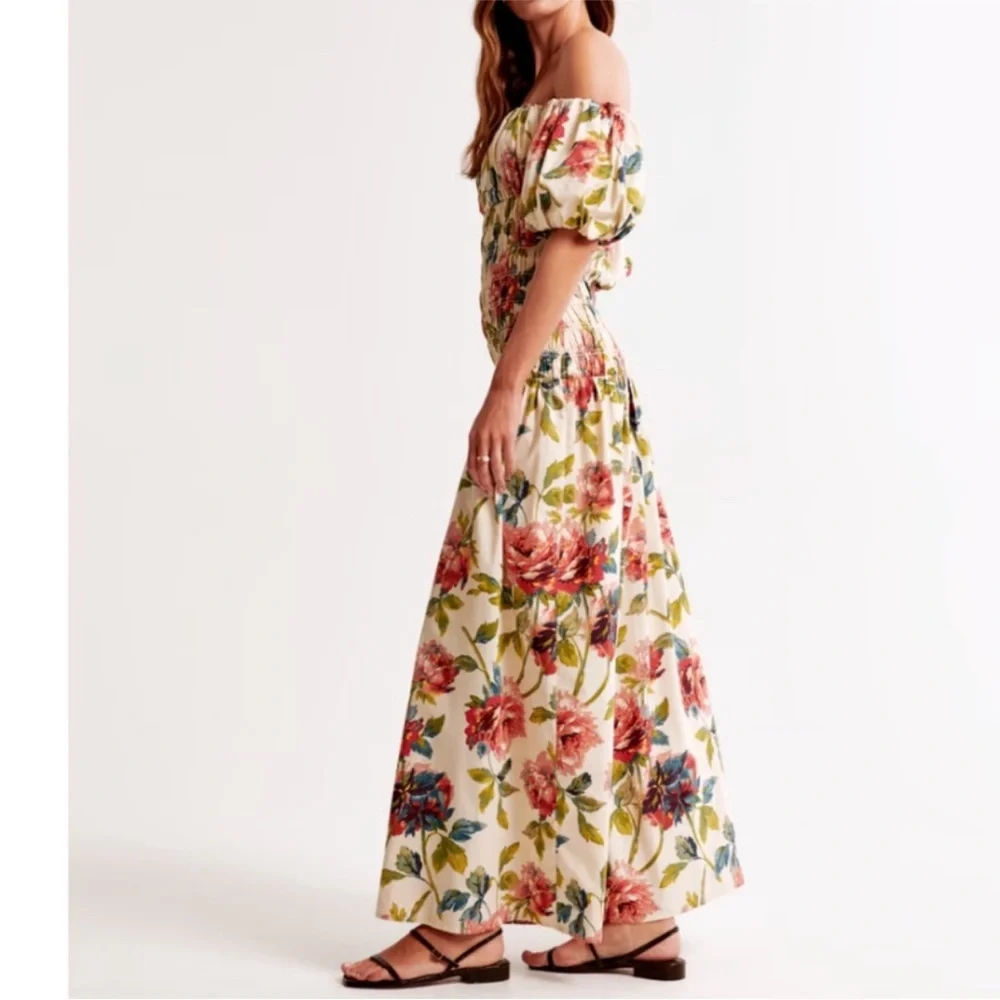Abercrombie & Fitch Smocked Drop Waist Maxi Dress Small Tall NWT - Picture 2 of 12